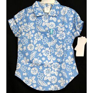 VTG 90s Buster Brown Hawaiian Shirt Girls sz 6 Blue Beach Short Sleeve Flower